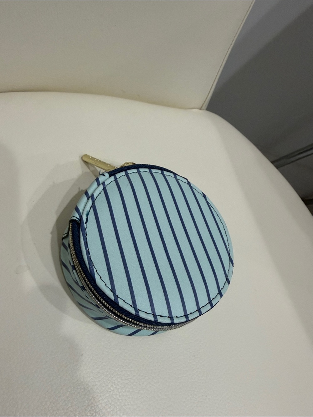 Striped Green &  Light Blue Stripe Round Pill Case
